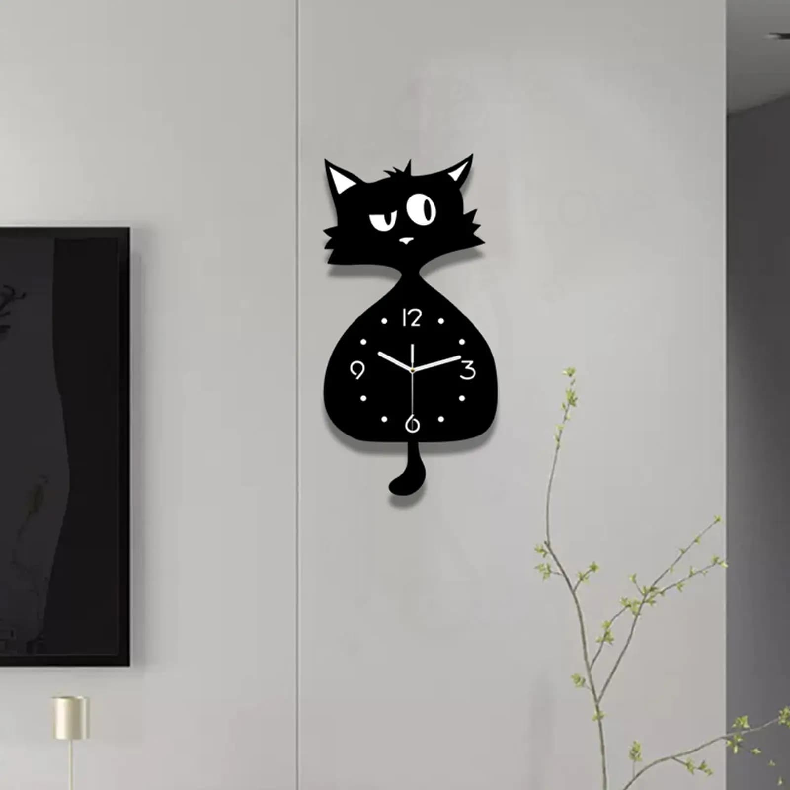 Cartoon Cat Shape Unique Wall Clock, Acrylic Silent Mechanism, Animal Theme Decorative Clock for Kids, Modern Ornament for Home and Office