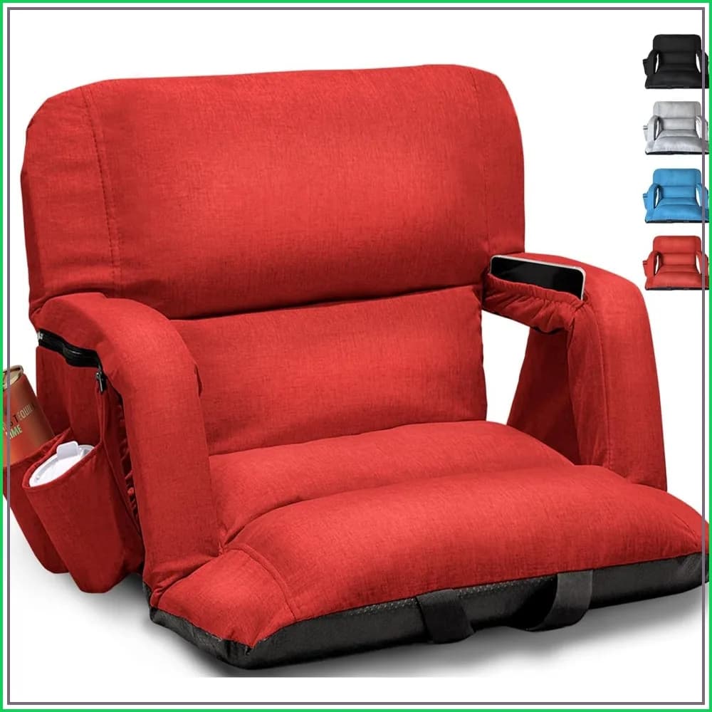 Wide Stadium Seats with Back Support, Sofa Style Design, Extra Thick Bleacher Chairs with Cushion, 6 Reclining Positions, Ultimate Comfort for Sports Events (Red, 22.5")