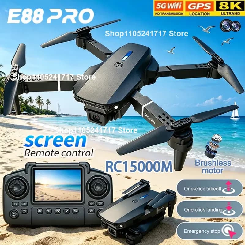 Drone RC E88 Professionale con Telecamera HD 8K, Elicottero Pieghevole FPV, Mini Drone Telecomandato, Regalo per Bambini e Adulti