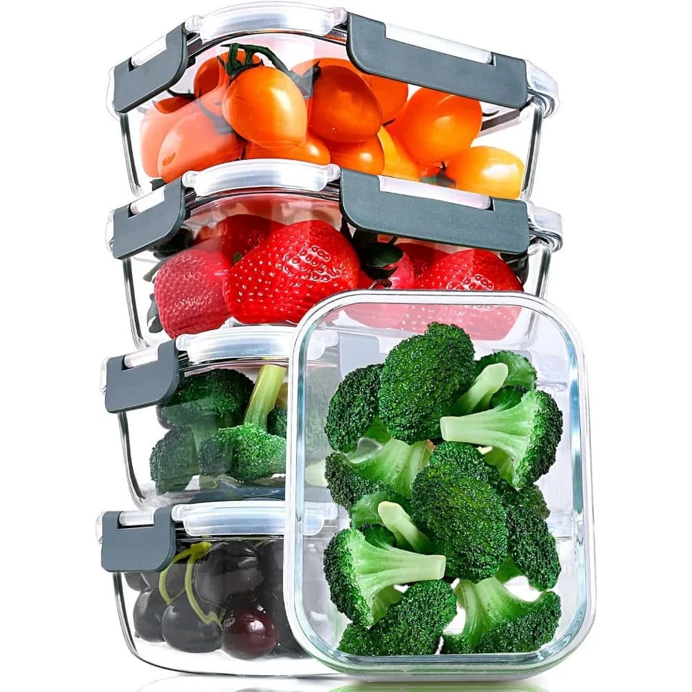 Confezione da 5 contenitori per la preparazione dei pasti in vetro da 30 Oz con coperchi a scatto, ermetici per microonde, forno, congelatore e lavastoviglie