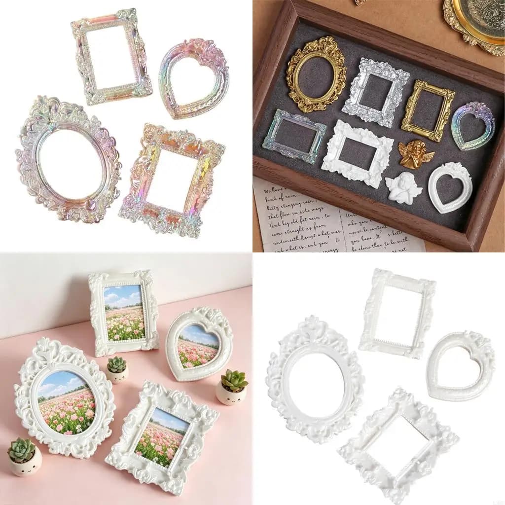L9BE 4Pcs Resin Mini Picture Frame Antique Photo Frame Tiny Baroques Ornate Frame