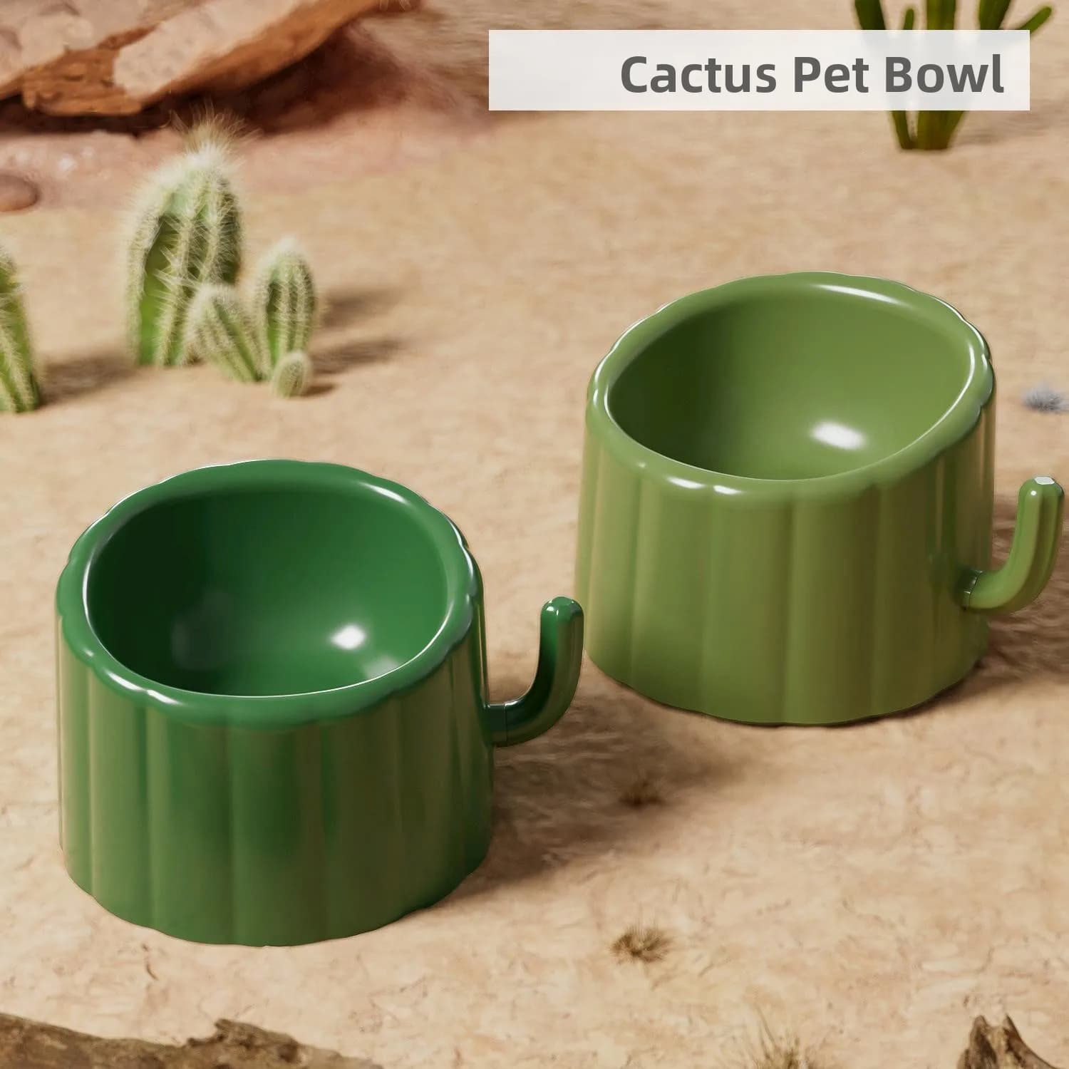 Nuova Ciotola per Cani Monocolore a Diametro Ampio, Antiribaltamento e Antiscivolo, Modello Originale Cactus con Piedino Alto