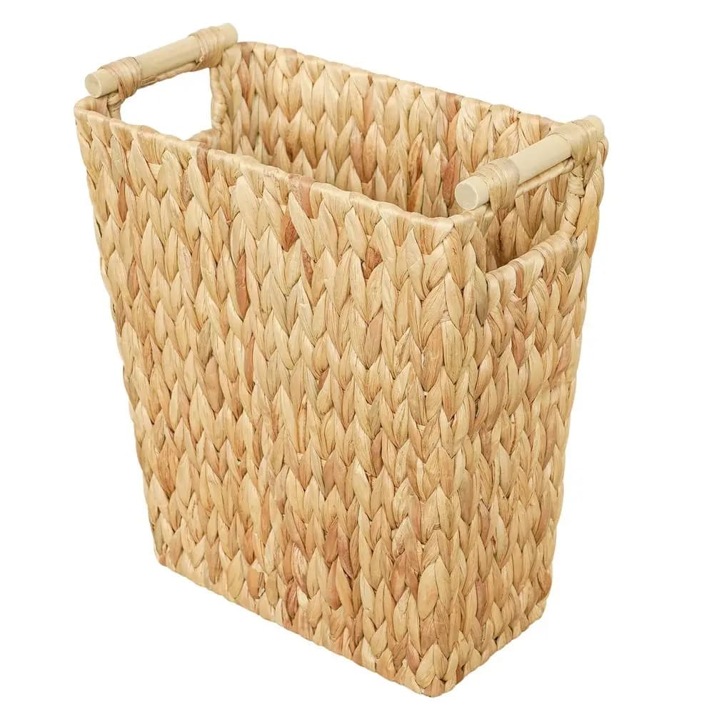 Cestino per rifiuti in vimini da un gallone con manico in legno, cestino per rifiuti in vimini per bagno, camera da letto, cestino per rifiuti grande e stretto in giacinto d'acqua, resistente ai roditori