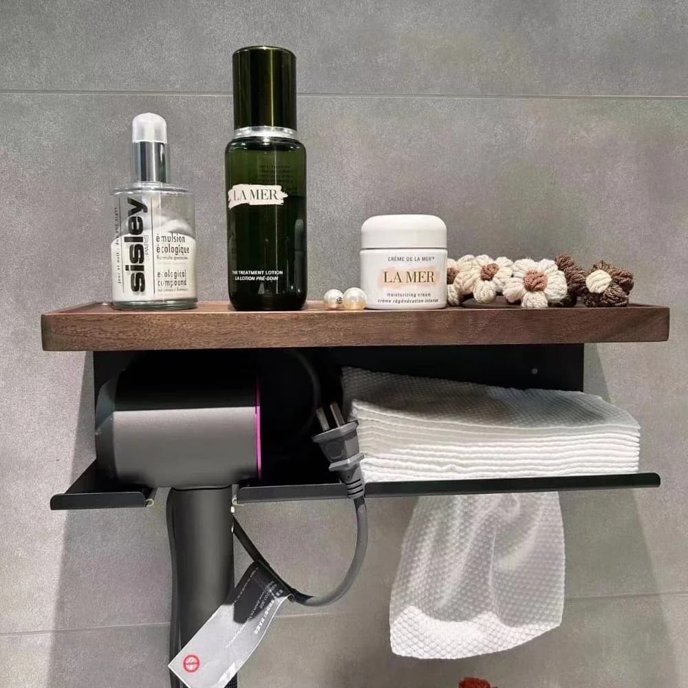 Porta asciugacapelli in legno, culla per asciugacapelli in legno, strumenti per capelli, organizer per lo styling per bagno, supporto per asciugacapelli per bagno, porta ventilatore