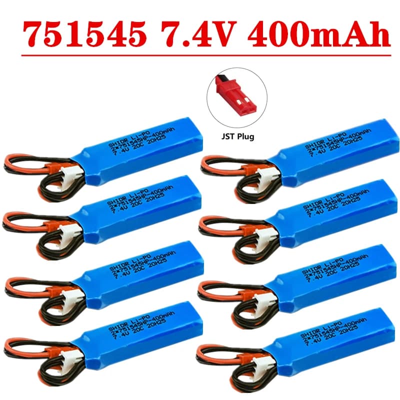 Batteria per auto RC 7.4V 400mah Batteria Lipo per P929 P939 K969 K979 K989 1/28 Pezzi di ricambio per auto telecomandati JST Spina 7.4V Batteria