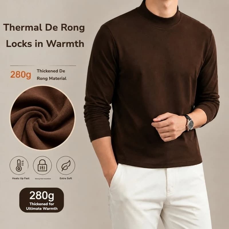 Men's 280g Double-Sided De Rong Thermal Long Sleeve High Collar Base Layer | Soft Stretch Warm T-Shirt for Winter