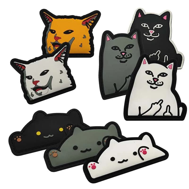 PVC patch with cute cat face with hook, patch Meme Funny stickers for badges with cat expression Tactical emblem for clothes, backpacks
