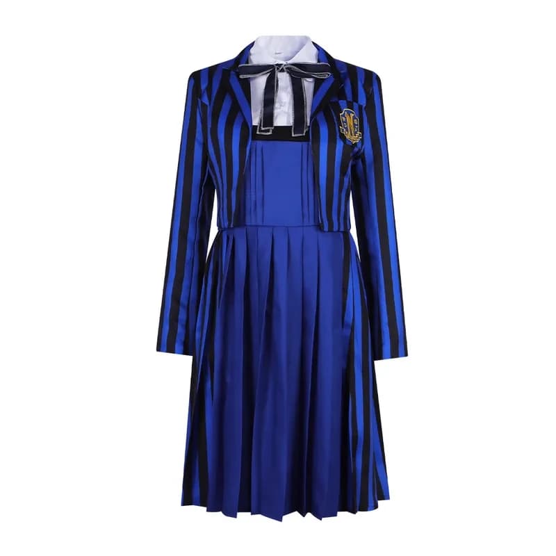 2026 Newly Sinclair Enid Cosplay Costume Enid Blue Striped School Uniform Coat Dress Suit Halloween Clothing SBSZE