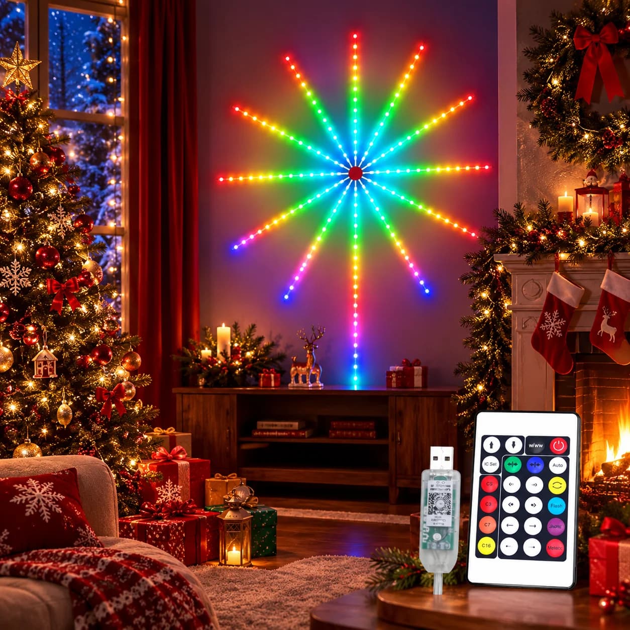 RGBIC Firework LED Strip Light Bluetooth APP Control USB 5V Neon Strip Christmas Party Decoration Music Sync Bedroom Decor Light