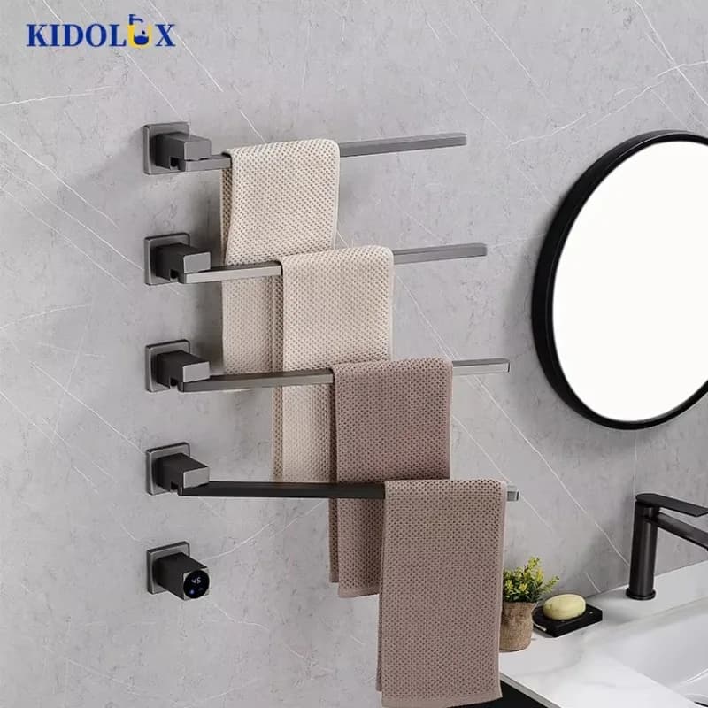 Kidolux 2024 New Design Professional Concealed Grey Bathroom Wall Heater Ac Towel Warmer Heated Electric Towel Rail Rod