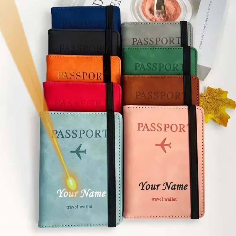 Nome personalizzato Donna Uomo Copertine per passaporto RFID Porta carte di credito ID multifunzione Custodia a portafoglio Accessori da viaggio Regalo personalizzato