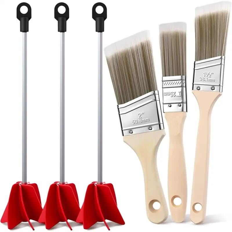 ABVJ-Set di 6 Utensili per Pittura Murale per Casa, 3 Miscelatori a Trapano e 3 Pennelli, Agitatore a Spirale per Miscelare Vernice, Resina, Colla