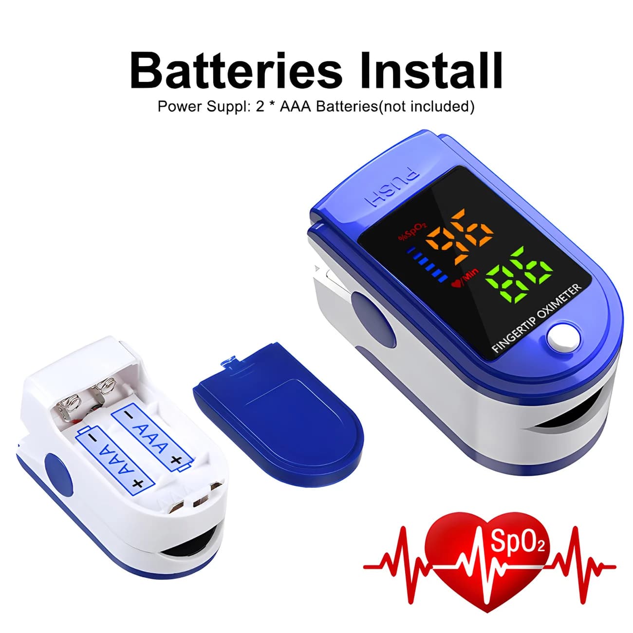 Pulse oxymeter, Oxygen Saturation Meter in Blood SPO2, Cardiac Frequency Monitor, LED Display, SPO2 Test Die Oximeter