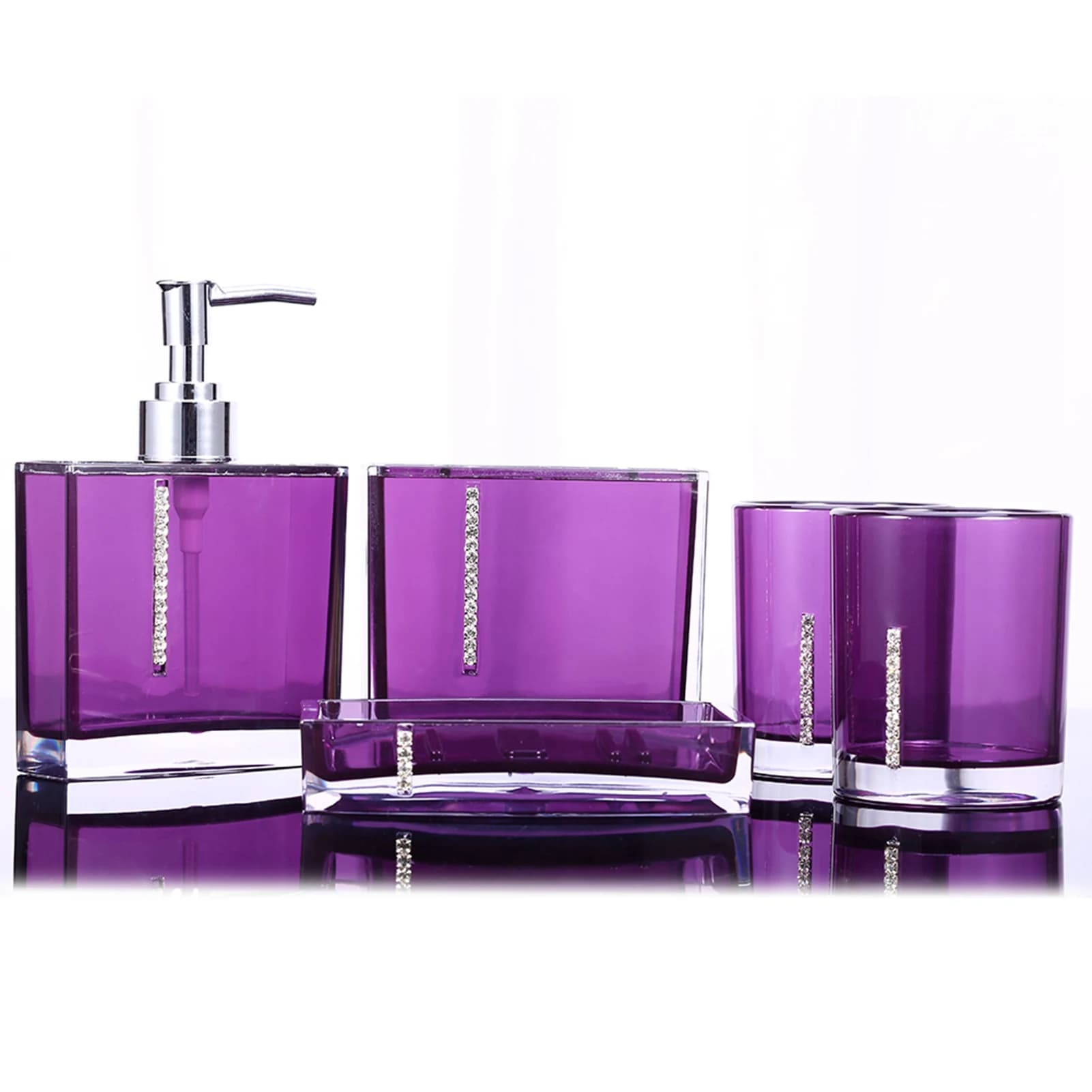 Set di 5 Accessori per il Bagno in Acrilico: Portabicchieri, Portaspazzolino, Portasapone, Accessori e Attrezzature per il Bagno