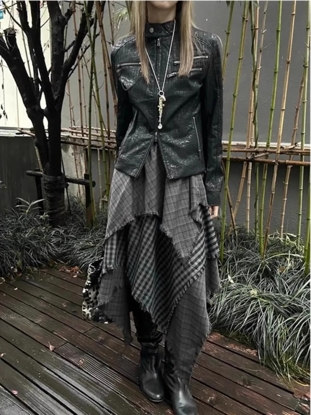 Gonna scozzese midi da donna Dark Academia Y2k Kpop Harajuku giapponese Grunge Cyber Punk anni 2000 estetica Cyber Punk E-girl Asemetrica