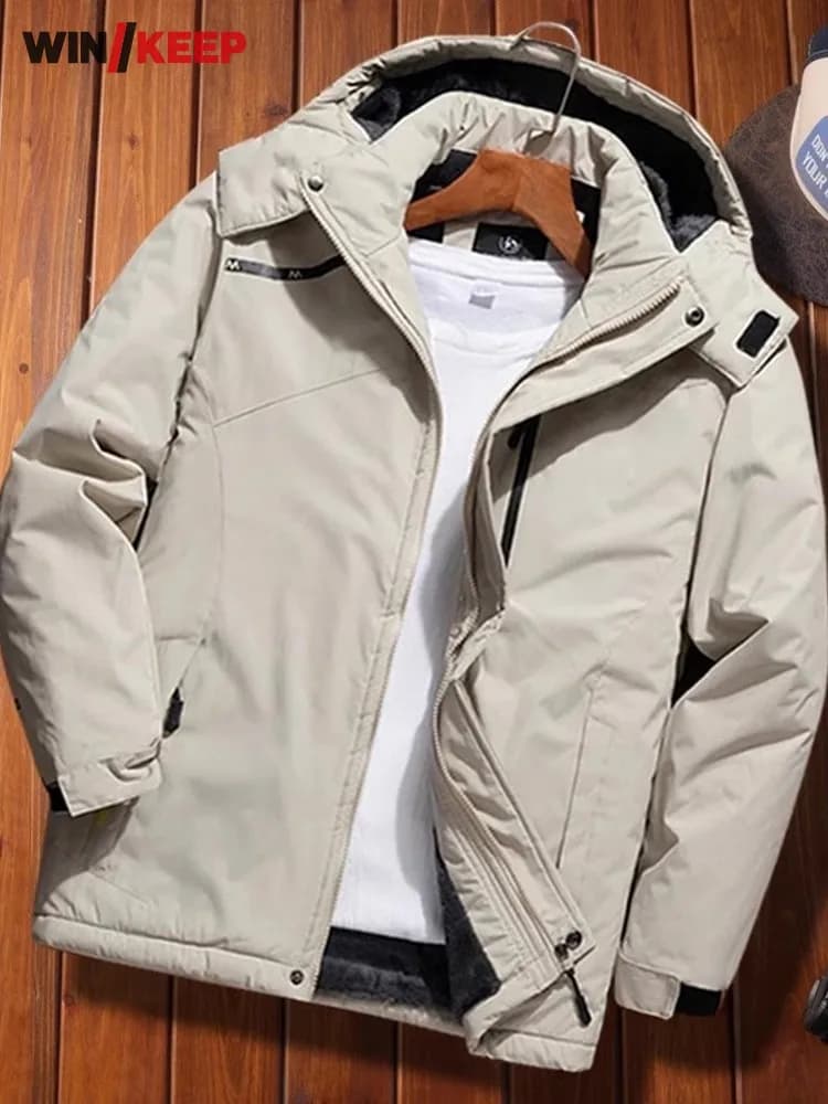 Winter Hiking Jacket Mens Thick Fleece Thickened Liner Insulation Warm Parkas Overcoat Hooded Camping Outdoor Trekking Coat