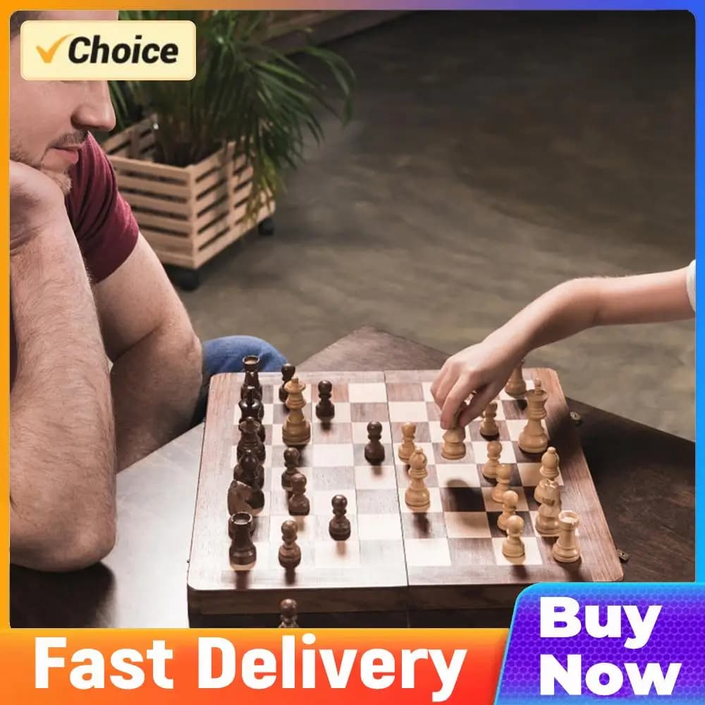 Set di Scacchi 3 in 1 in Legno, Set di Scacchi Raffinato, Set di Gioco Scacchi e Dama, Set di Scacchi da Viaggio per Giochi da Tavolo