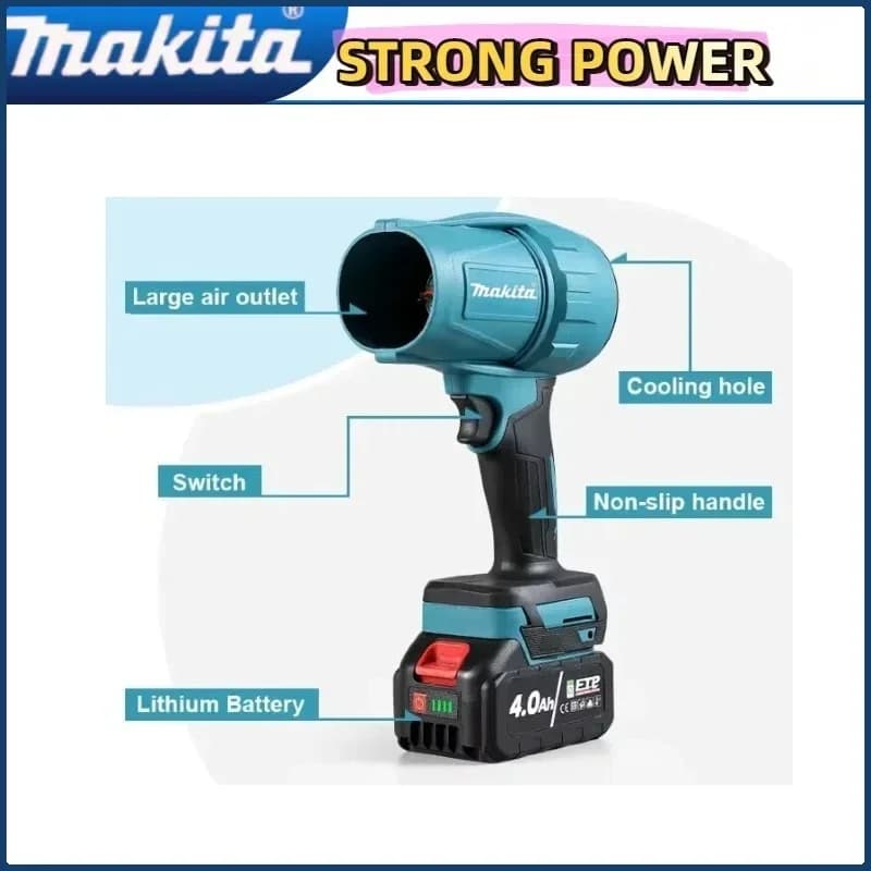 Makita 30000RPM 18V Turbo Jet Fan Violent Blower Electric Air Duster High Wind Speed Rechargeable Car Cleaning Tool