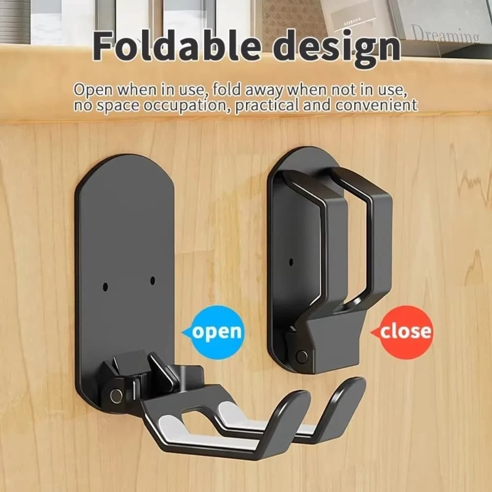 Multifunctional Universal Headphone Stand Foldable Adhesive Wall Mount Headphone Hanger No Drill Space Saving