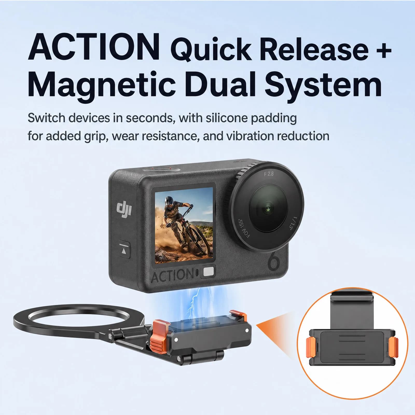 VRIG Magnetic Quick Release Adapter for DJI Action 6/ 5 Pro/4/3/NANO Camera Expansion Mount 3-Axis Adjustment Foldable Stand