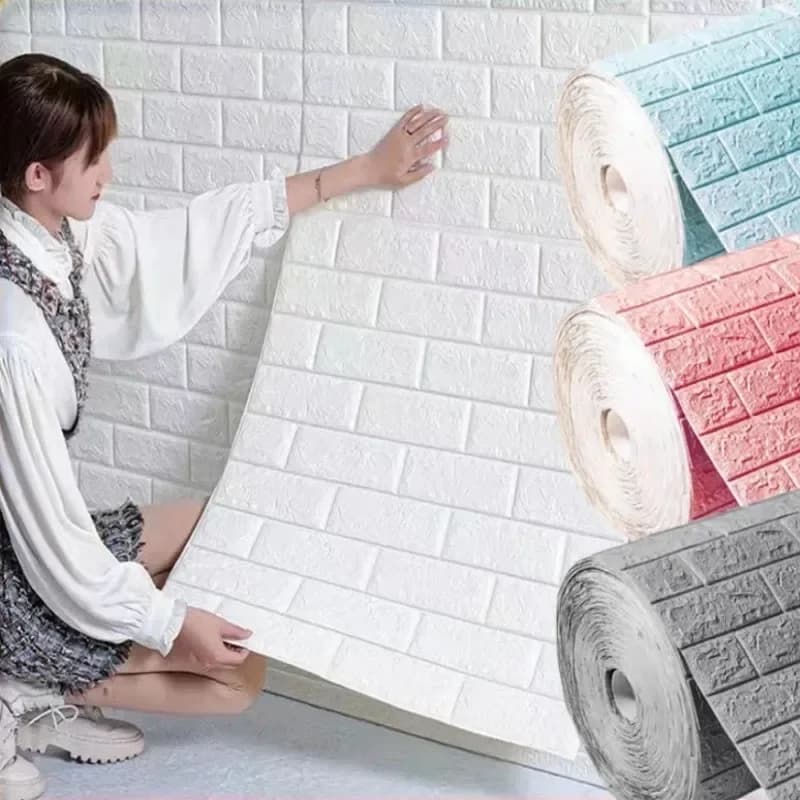 1/2/5/10m 3D Carta Da Parati Adesivi Rotolo Pannello Bianco Schiuma Morbida Mattone Marmo Roccia Ciottoli Muro FAI DA TE Decorazione Della Stanza di Casa proteggere