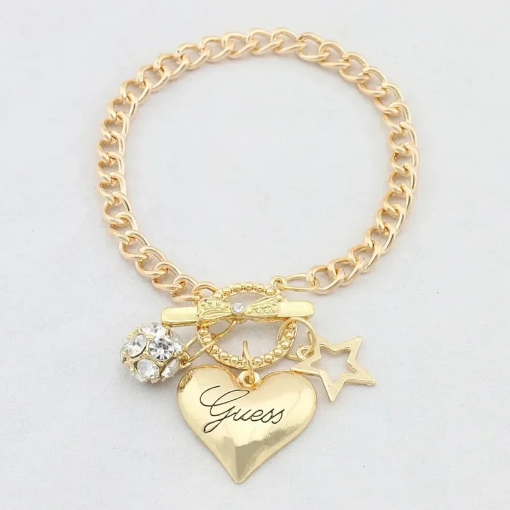 New Big Heart Charm Hallowout Star Fire Ball Bracelet for Women Imitation Pearl Cute Charm Lock Closure Ins Bracelet Jewelry