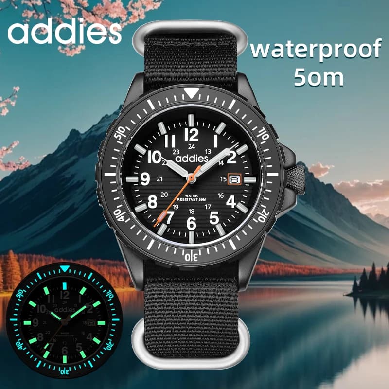 ADDIES 2026 Nuovo Orologio Sportivo da Uomo al Quarzo con Cinturino in Nylon, Impermeabile per Nuoto, Luminoso Tubolare, Orologio al Quarzo alla Moda per Esterni
