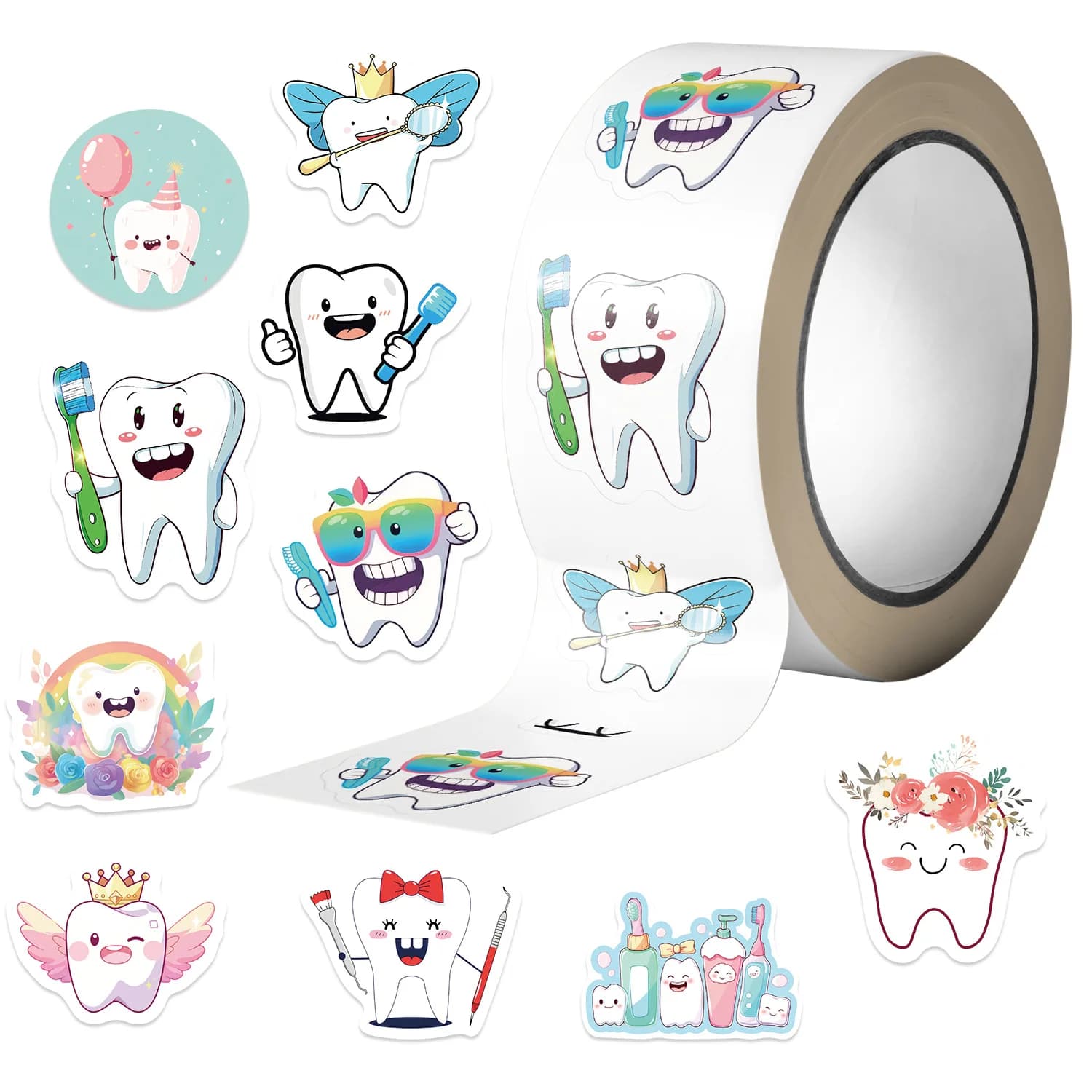 500 pz/rotolo spazzolino da denti sano adesivi per bambini piccolo giocattolo carino adesivo da gioco regalo fai da te etichetta di tenuta decorazione
