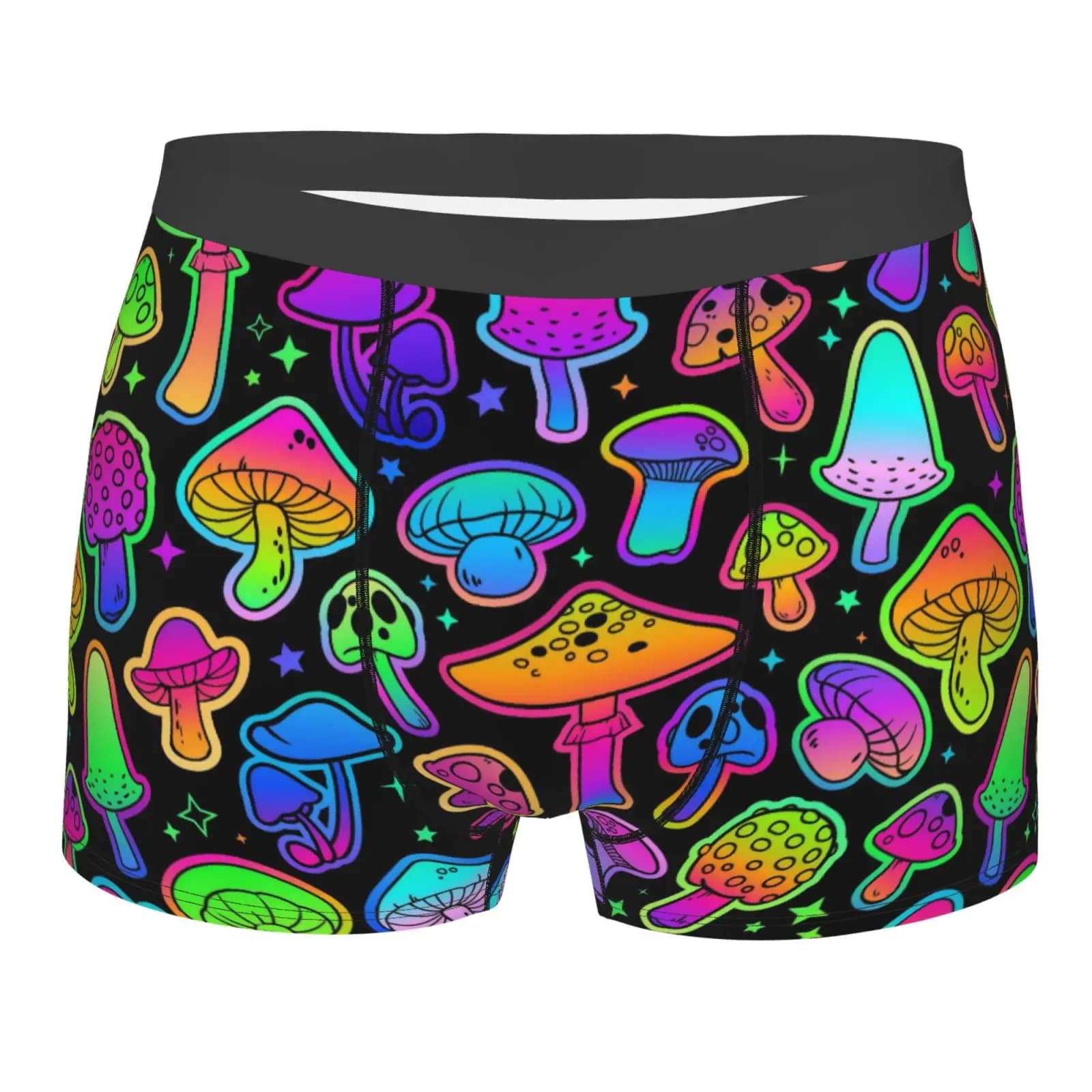 Men's Boxer with Colorful Psychedelic Mushroom Print Intimate Funny Breathable Shorts with High Quality Printing Idea Gift