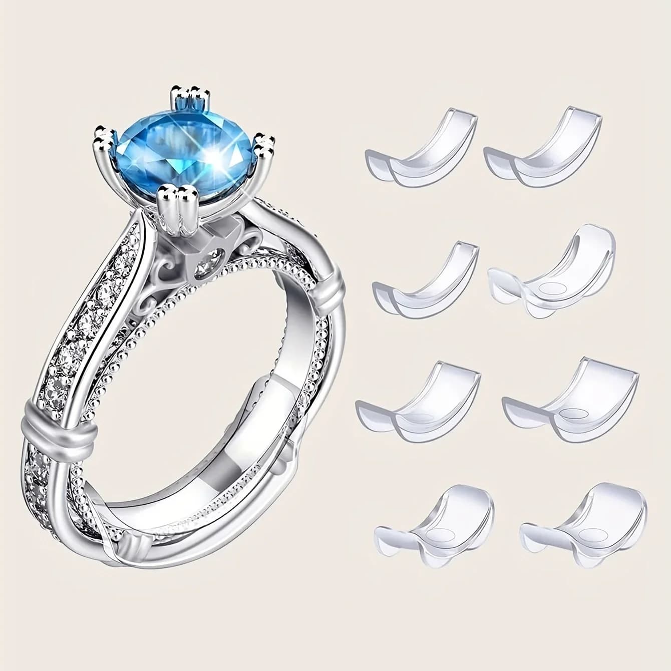 8pcs Plastic Ring Size Adjuster Set - Transparent Ring Adjustment Pad for Fixing Loose Rings - Essential Wedding Ring Reducer
