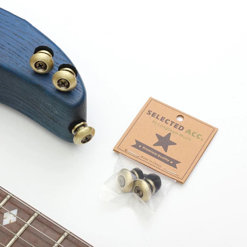 2 Pezzi Blocca Cinghia per Chitarra, Bottone in Metallo Antiscivolo, Chiusura per Chitarra Acustica, Elettrica, Basso, Ukulele