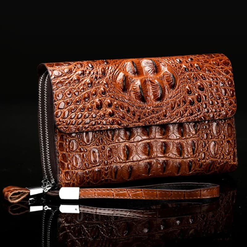 Pochette da uomo con motivo a coccodrillo da lavoro con cinturino da polso borse da uomo in pelle con spacco lungo e grande portafogli porta carte di credito