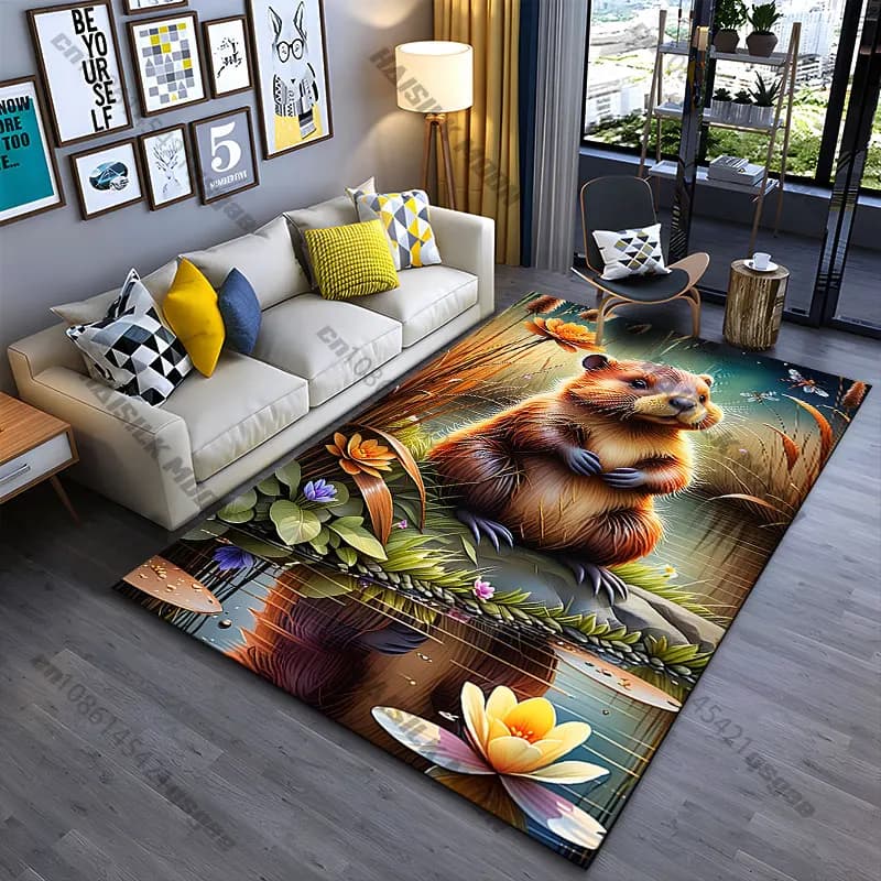 Tappeto con animali carini e paesaggi vivaci, per yoga, soggiorno, decorazione per la stanza, tappetino per bambini, zerbino, tappeto per giochi