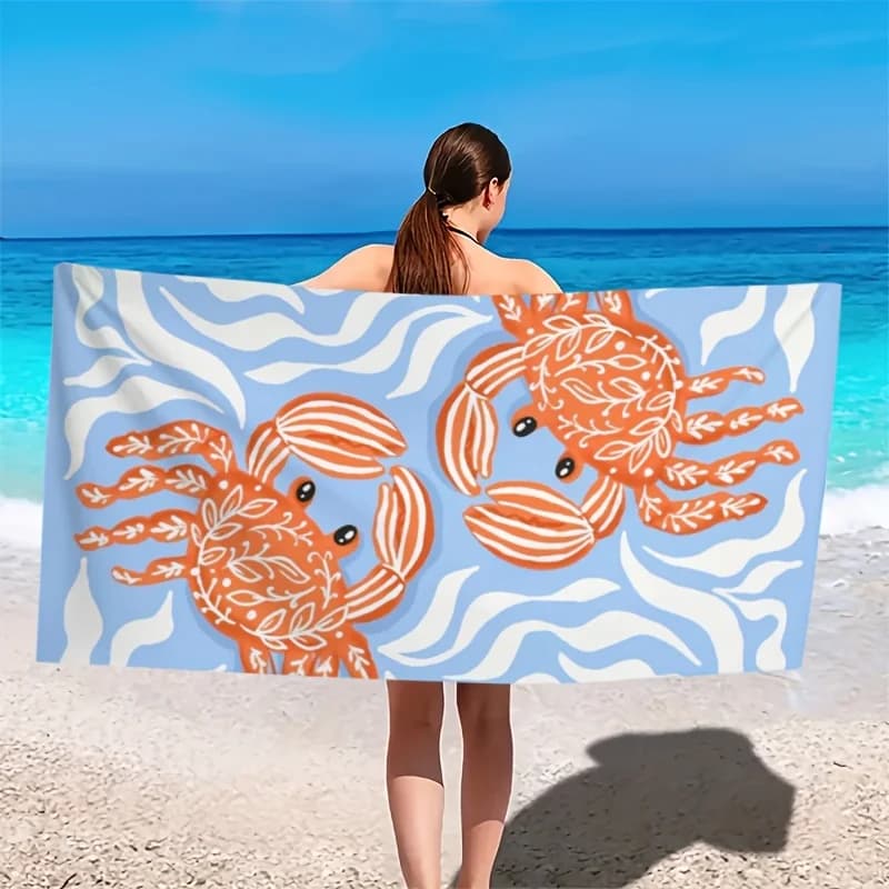 Asciugamano da spiaggia Coastal Orange Crabs, monofacciale, 2D, ad asciugatura rapida, in morbida microfibra, per spiaggia, piscina, spa, viaggi, decorazioni, regalo divertente