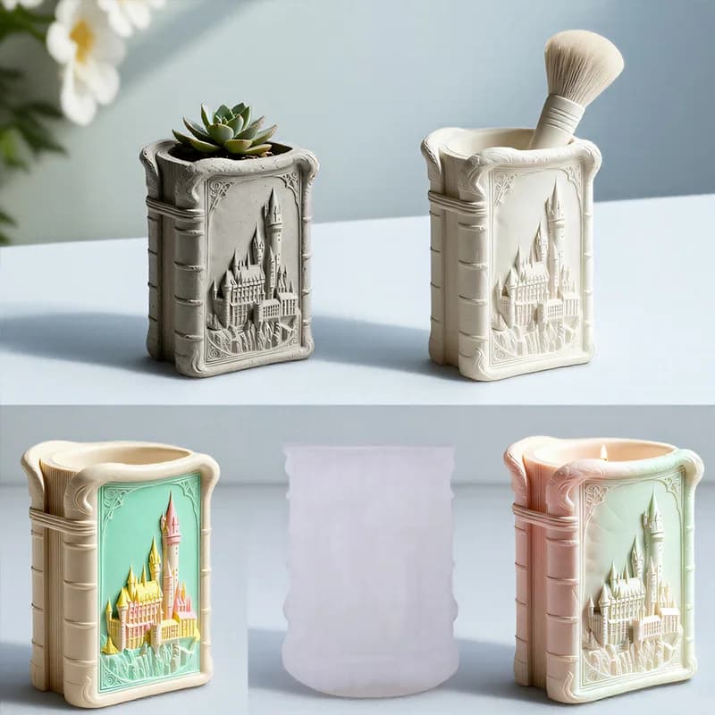 Castello in rilievo copertina libro vaso stampi in silicone candela profumata fai da te vaso tazza gesso stampo in cemento scatola di immagazzinaggio stampo in resina epossidica