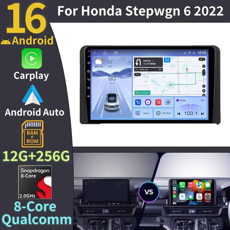 Autoradio Android 16 con Carplay Wireless e Android Auto per Honda Stepwgn 6 2022, Lettore Multimediale 4G+5G WIFI, Schermo 2K QLED Stereo