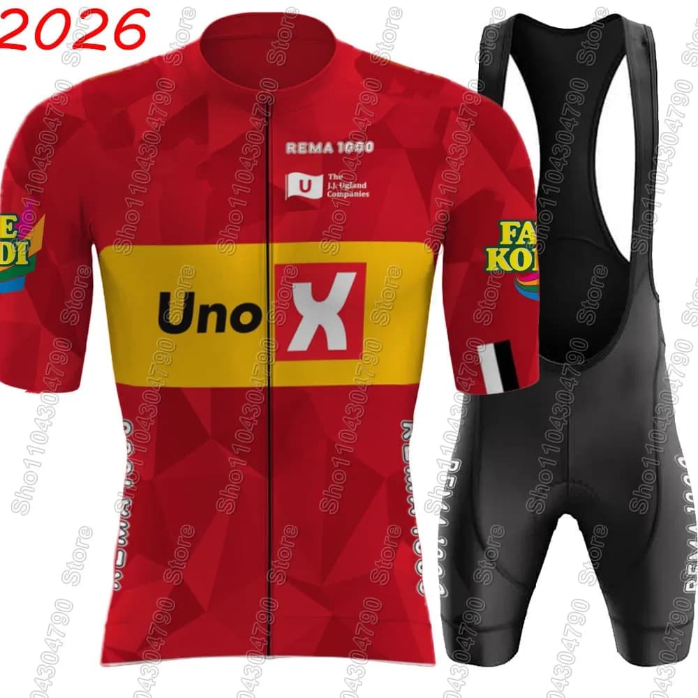 Complete with Cycling 2026 UNO X Pro Team: Summer knit and shorts with Men's Bretelles for Road Bike and MTB