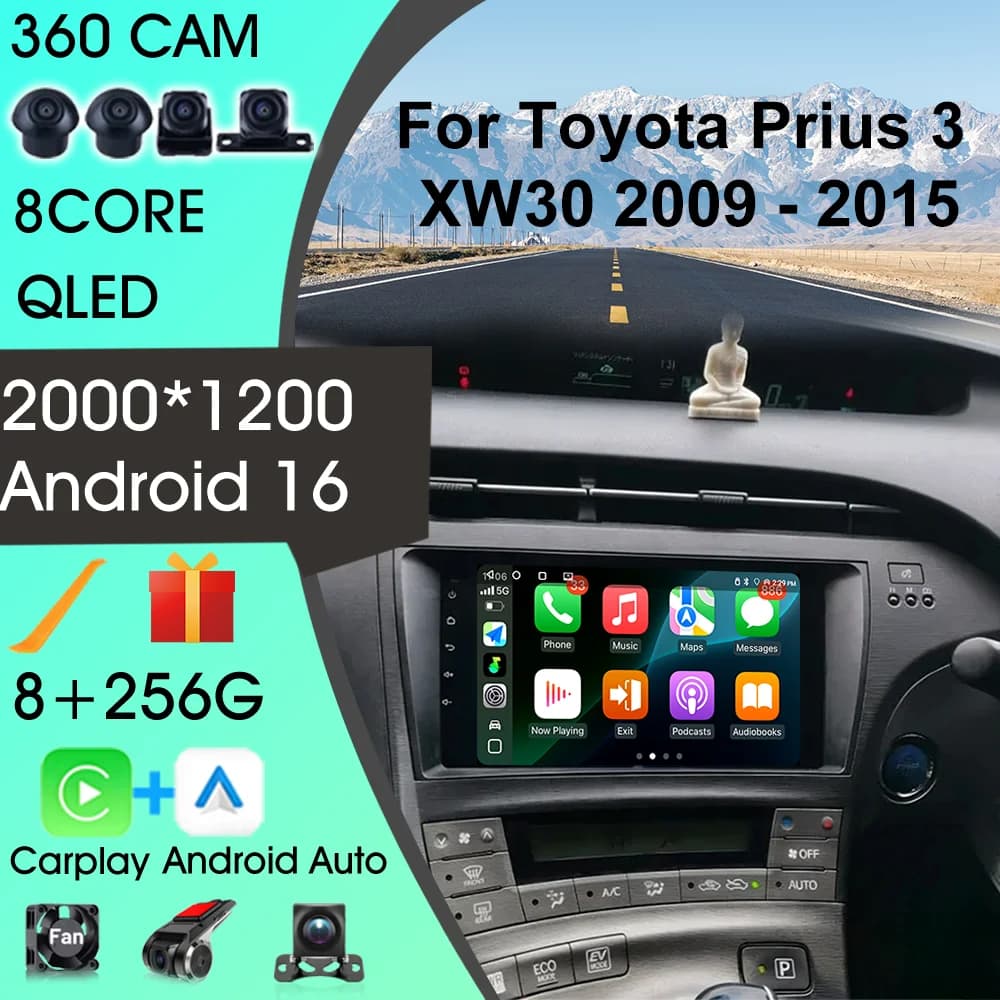 Autoradio for Toyota Prius 3 XW30 2009-2015 RHD Carplay Android Auto Multimedia Stereo GPS Navigation DSP FM BT