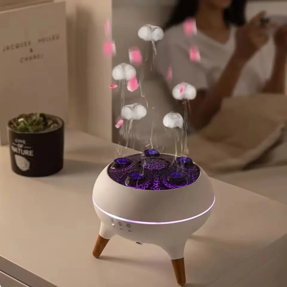 Umidificatore d'Aria a Forma di Medusa ZaiXiao con 5 Porte Spray, Diffusore di Aromi da Tavolo, Nebulizzatore per Oli Essenziali con Telecomando