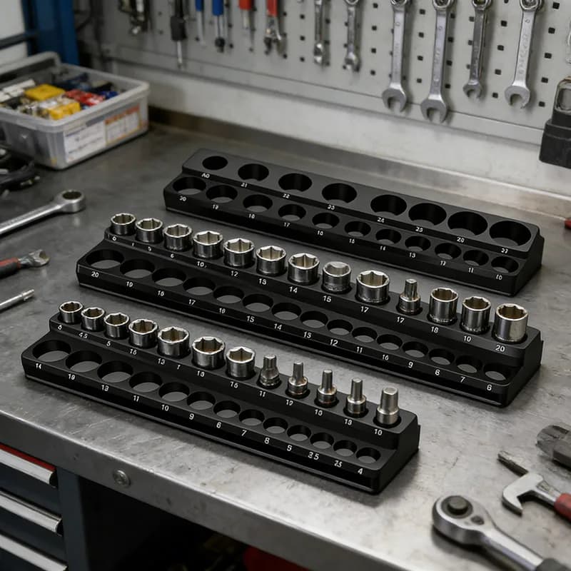 Set Organizzatore Magnetico per Bussole Metriche 4-27mm, Vassoio Porta Utensili a Doppia Fila per Bussole da 1/4, 3/8, 1/2 Pollici, Riparazione Nautica