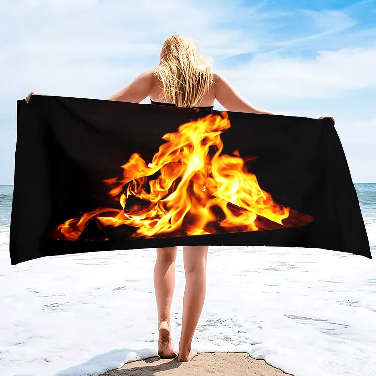 Fiamme che bruciano fuoco morbido asciugamano da bagno ad asciugatura rapida grande coperta assorbente adatta per viaggi all'aperto campeggio Yoga