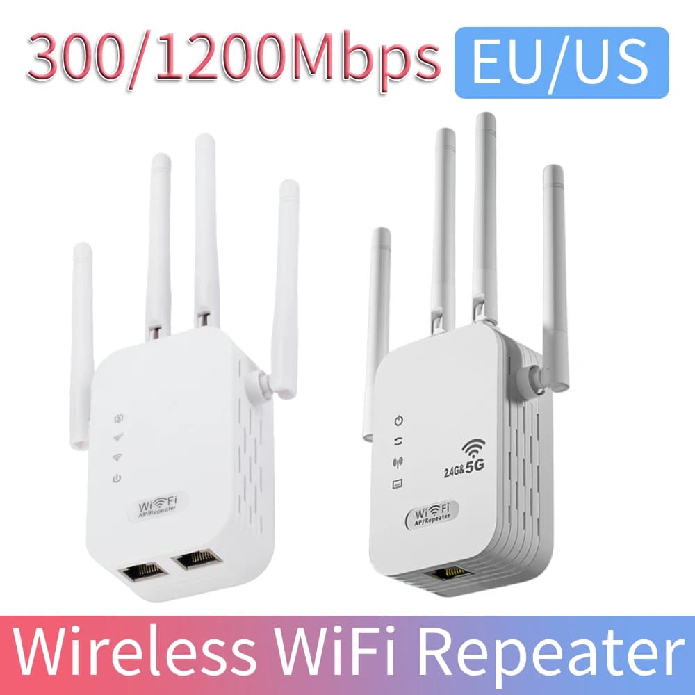Ripetitore WiFi Wireless 300/1200Mbps con Porta WAN/LAN Dual-Band 2.4GHz/5GHz, Amplificatore di Segnale Wi-Fi per Casa e Ufficio