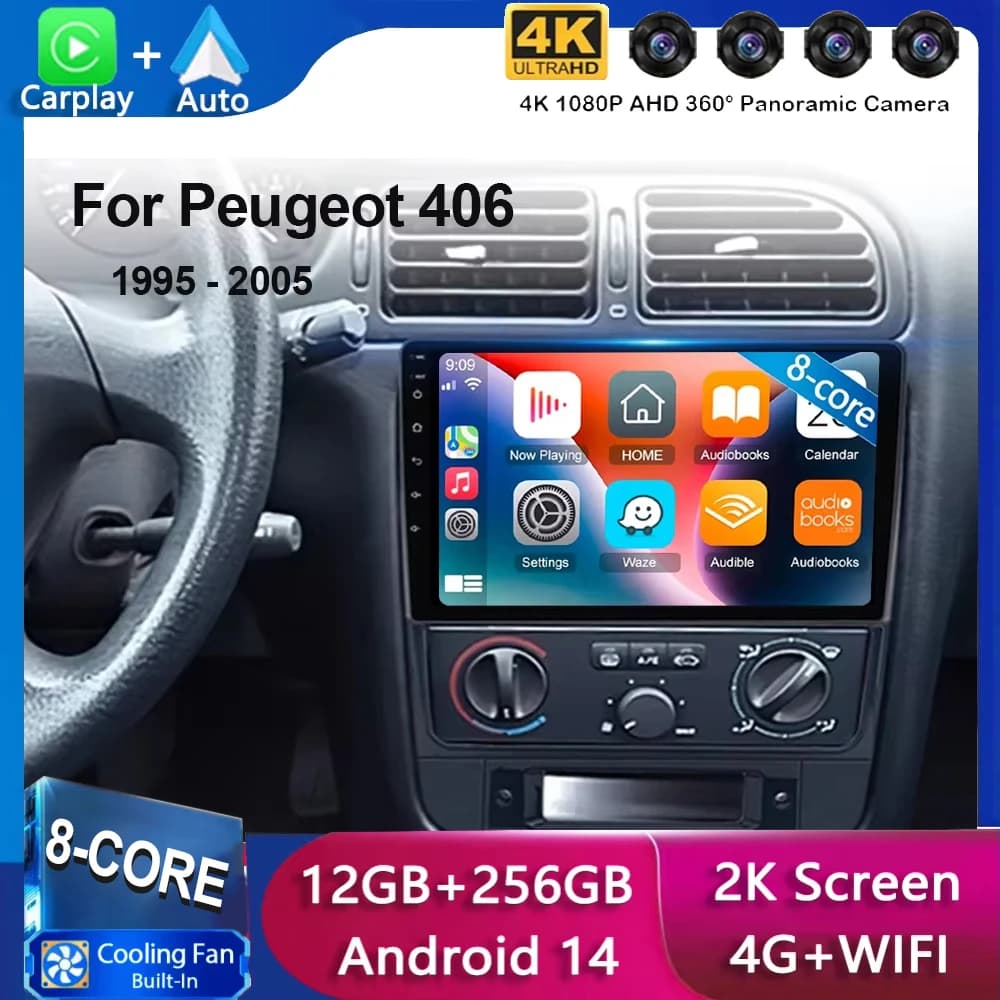 Android 15 Carplay Auto 4G + WIFI Autoradio Per Peugeot 406 1995-2005 Multimedia Stereo Video Player Navigazione GPS Audio QLED DSP