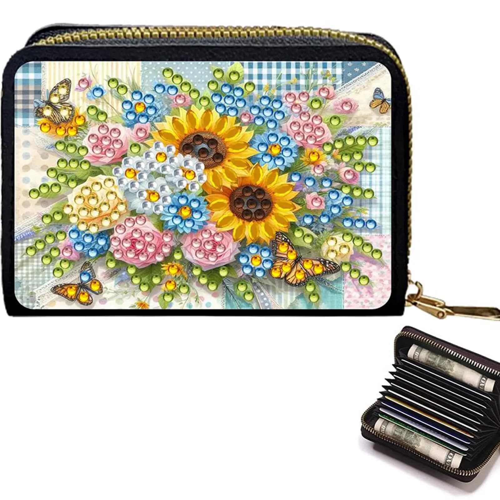 Portamonete porta carte di moda con pittura diamante fai da te girasole, regalo per gli amici