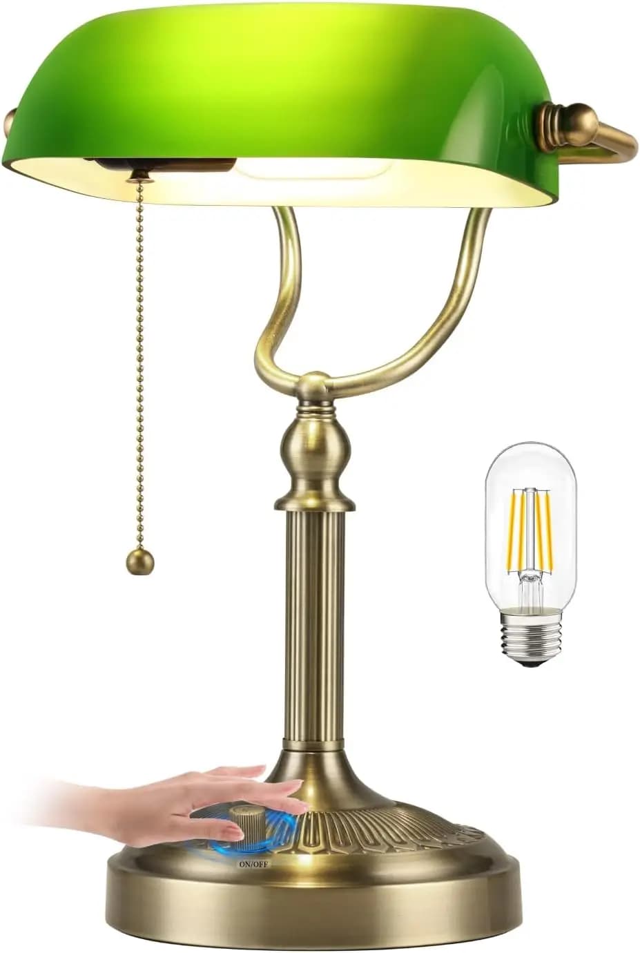 Lampada da scrivania per banchi in vetro verde, lampada da tavolo dimmerabile continua con attacco per studio, ufficio, lampadina a LED inclusa