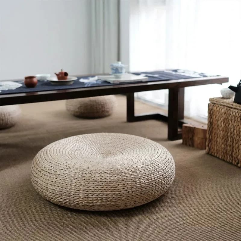 Everbright Store Straw Futon Tatami Cushion Japanese Thickened Rattan Home Circular Cushion Meditation