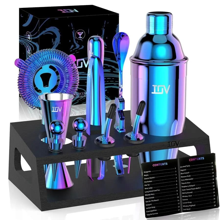Set da Barman per Mixology con Supporto, Set Shaker per Cocktail da 12 Pezzi, Set Shaker Martini da 24oz per Miscelare Bevande, Include Tutto il Necessario per il Bar
