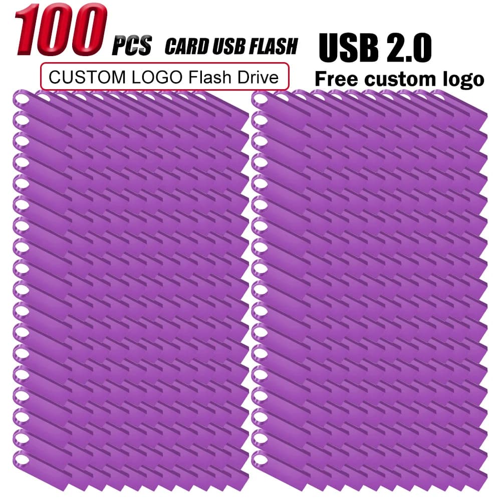 100 Pezzi Chiavette USB in Metallo 64GB con Logo Personalizzato Gratuito, Pen Drive Nera 32GB, Memory Stick 16GB, U Disk 8GB 4GB, Regalo 128MB 2GB 1GB 2.0