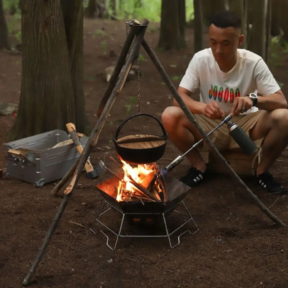 Adjustable Chain Campfire Tripod Pot Rack Detachable Portable Outdoor Cooking Hanging Rack Heat-resistant Stainless Steel