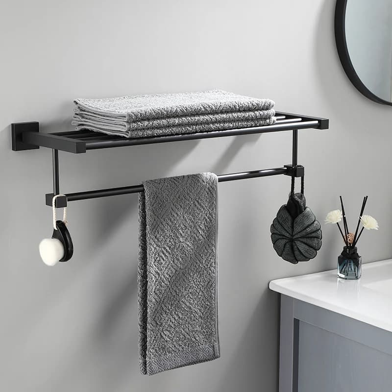 ‌ Portasciugamani Space-Aluminum - Organizer da bagno antiruggine con ganci antiscivolo, supporto da parete senza trapano per asciugamani pesanti